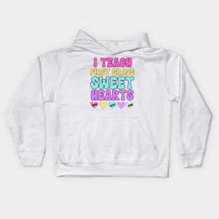 I Teach 1st Grade Sweethearts Retro Valentines Day Teacher Kids Hoodie